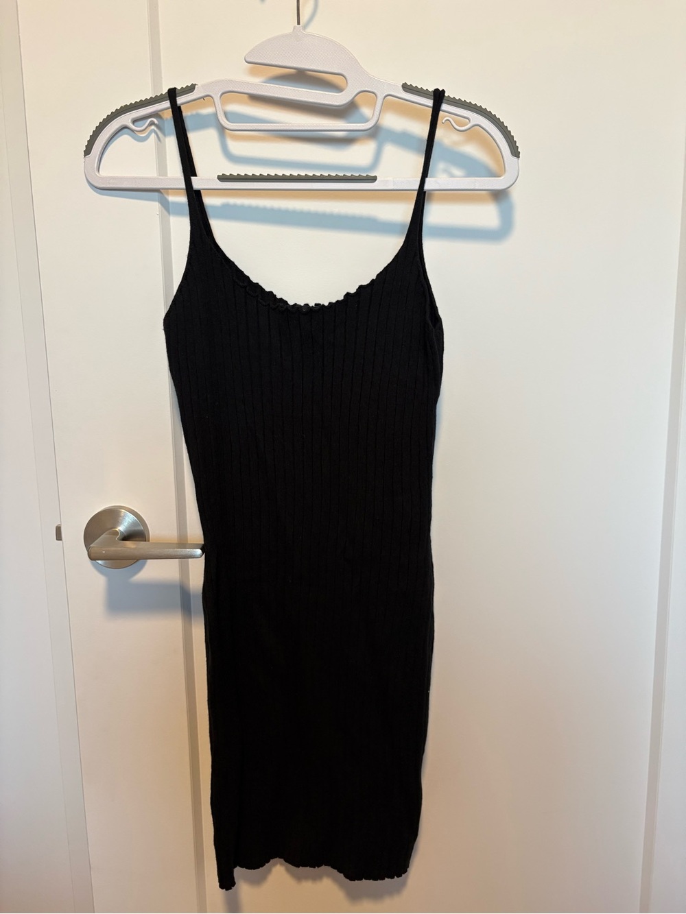 Black Ribbed Slip Dress with Spaghetti Straps